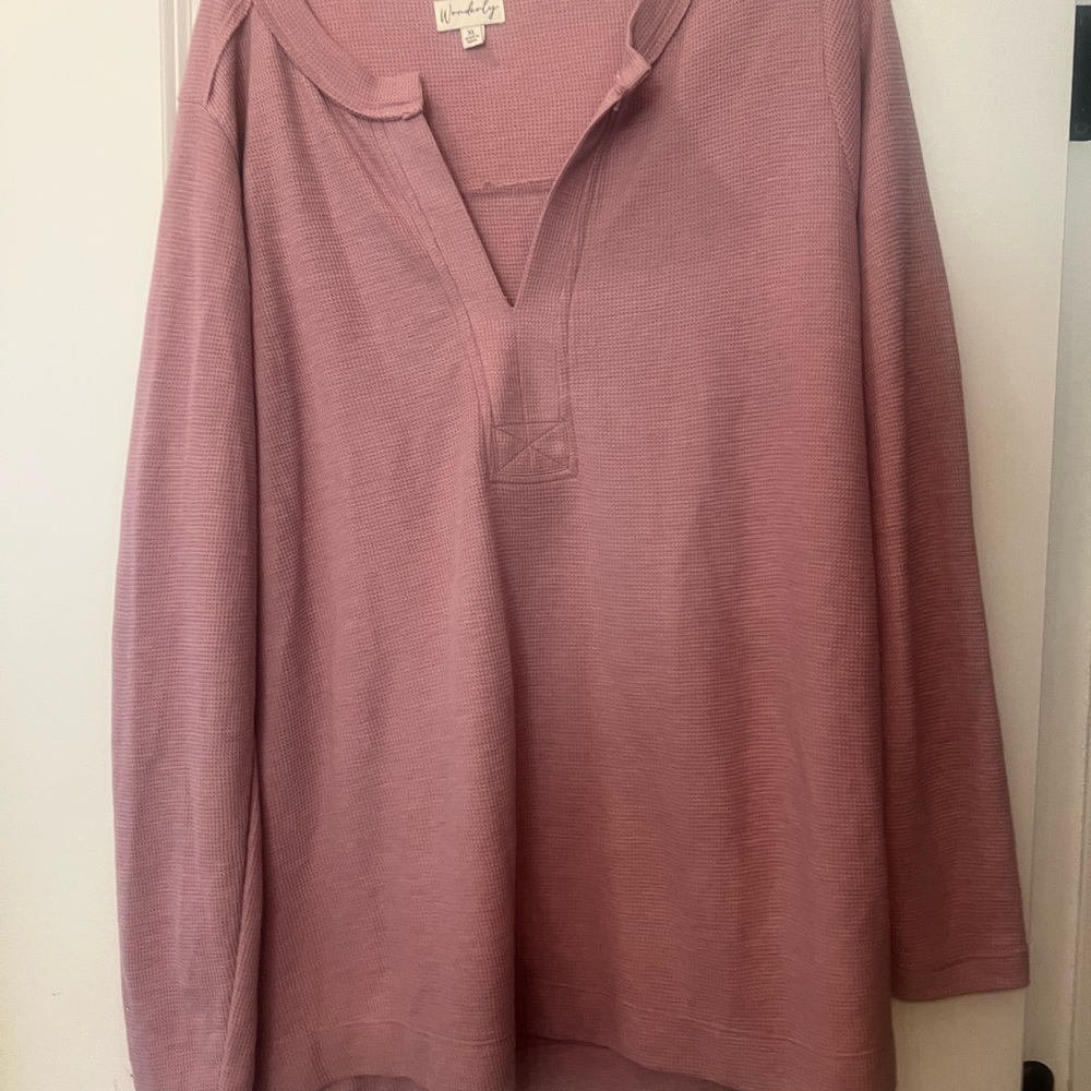 Ladies Waverly pink long sleeve thermal v- neck shirt